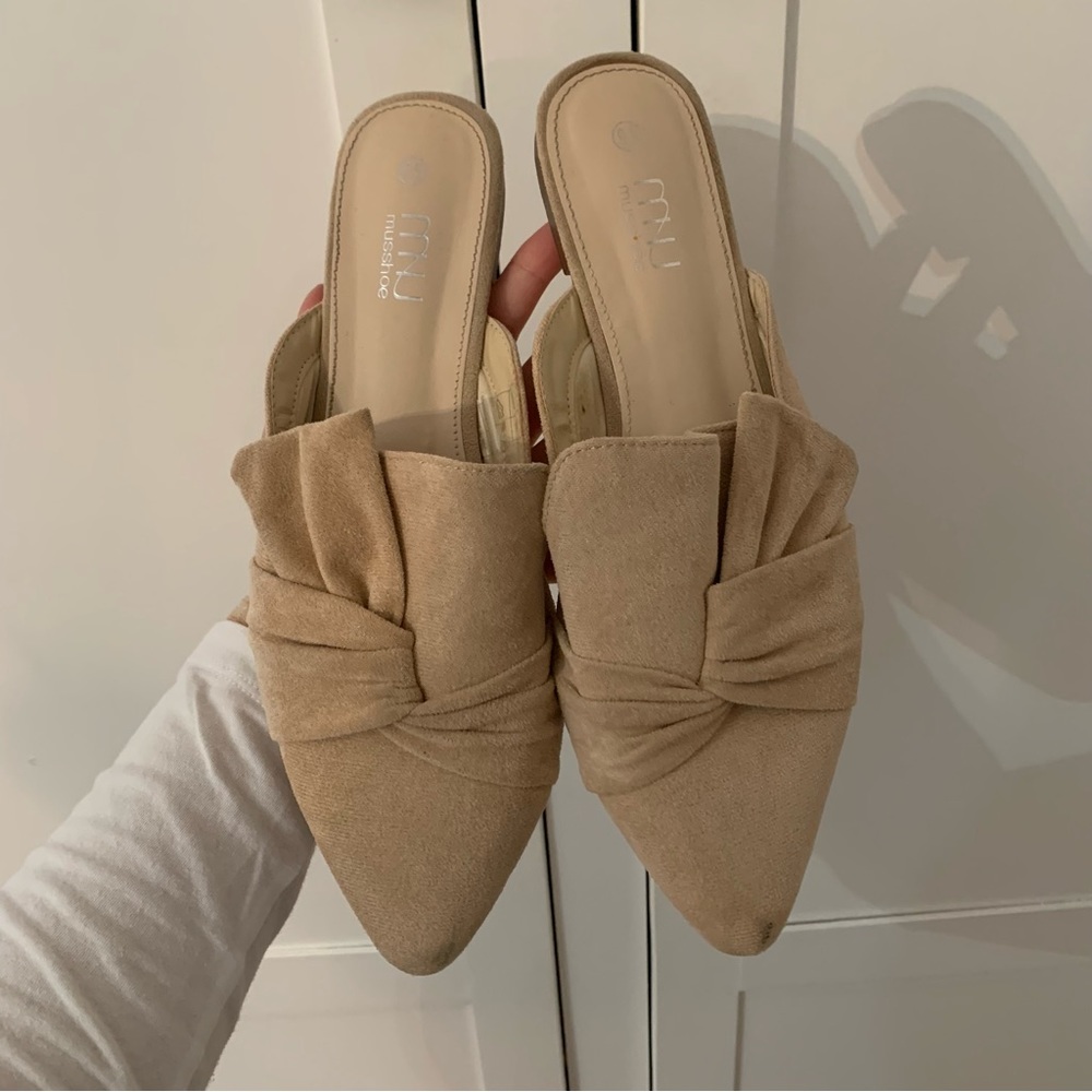 Musshoe Pink Knot Suede Pointy Slip On Mules Size 9.5
